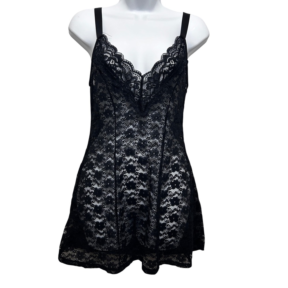In Bloom Gothic Coquette Babydoll Chemise S Black Sheer Floral Lace Lingerie